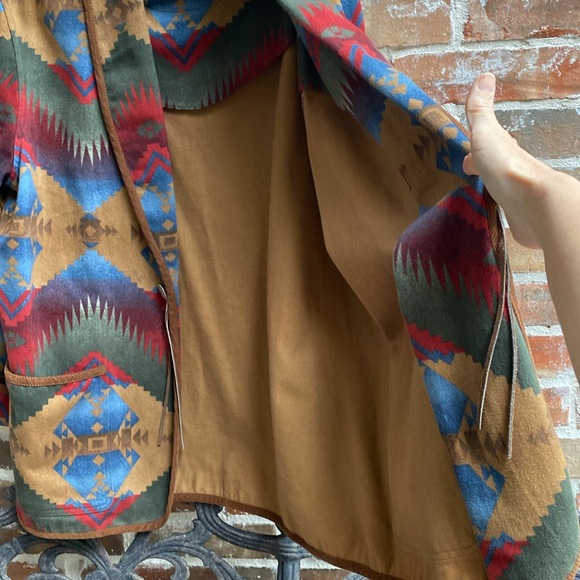 Vintage Jones New York Sport Aztec Western Print Open Front Coat Brushed Denim - Picture 15 of 16